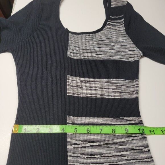 Black and White Bodycon Dress Long Sleeve Knit Sweater Sexy Spring Dress -Size L - Picture 7 of 8